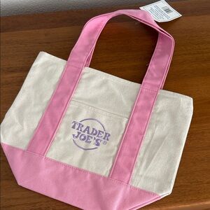 Trader Joe's Pink & Cream Canvas Tote